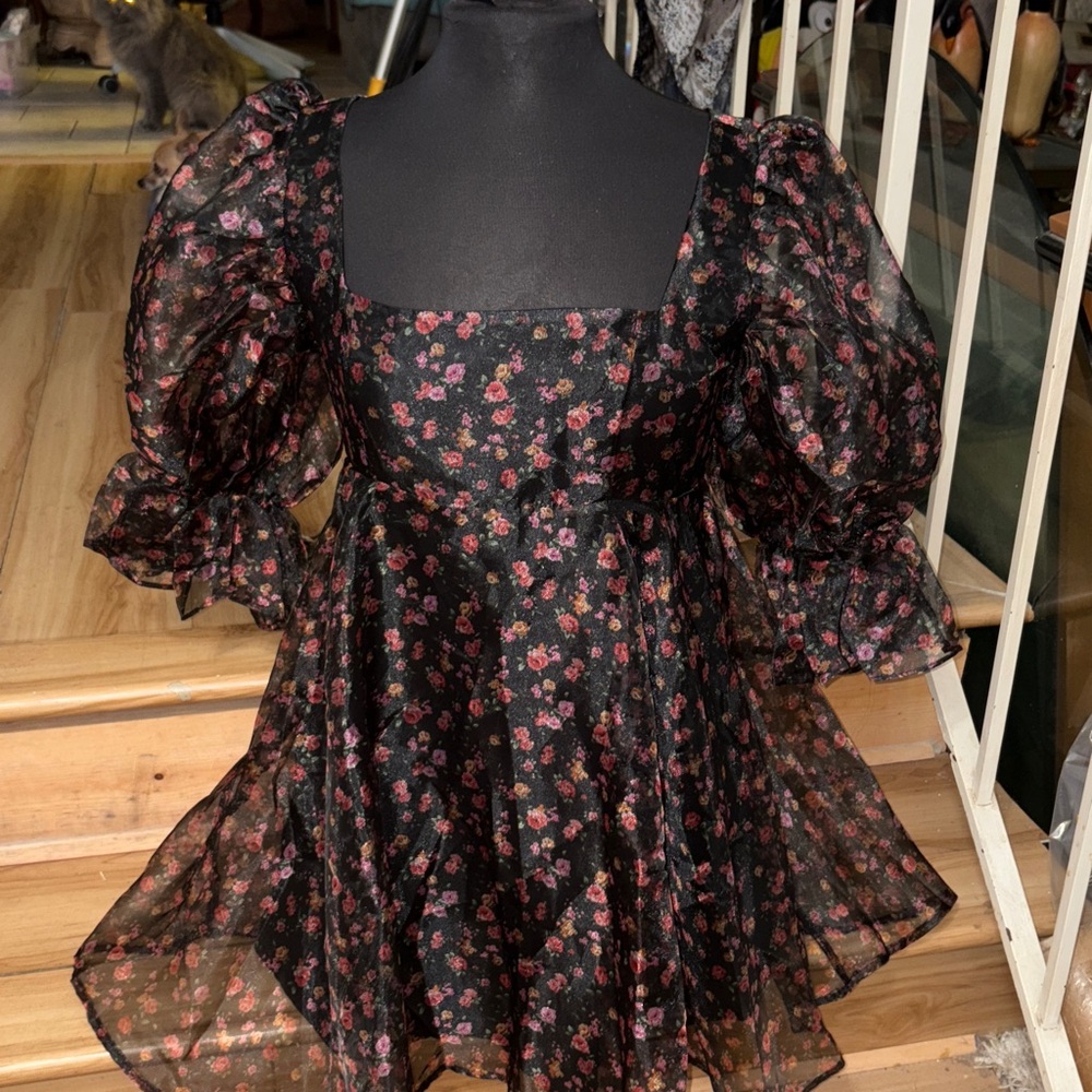Buddy Love Black and Pink Floral Babydoll dress size Med